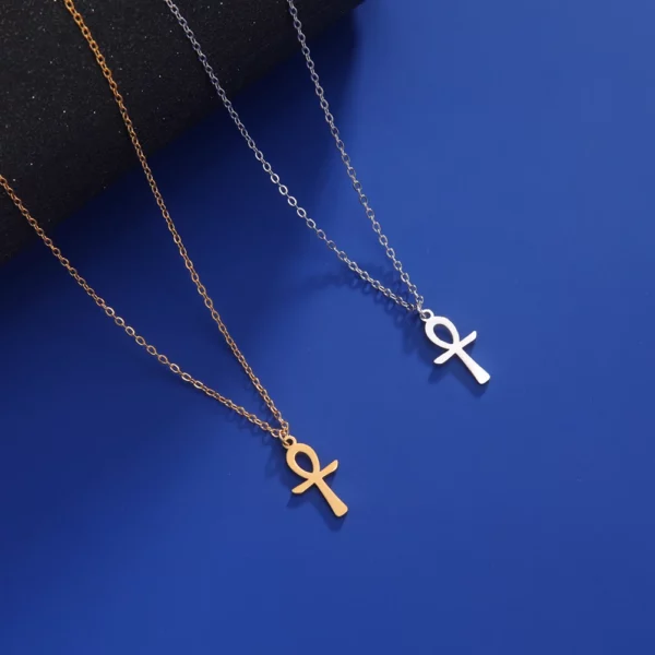 Lucktune Ankh croix amulette égyptienne collier en acier inoxydable clé de la vie symbole Crucifix pendentif collier femmes Religion bijoux – Image 2