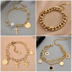 DIEYURO 316L acier inoxydable couleur or multicouche croix bracelet à breloques pour les femmes nouveau Punk rue coeur poignet bijoux cadeau
