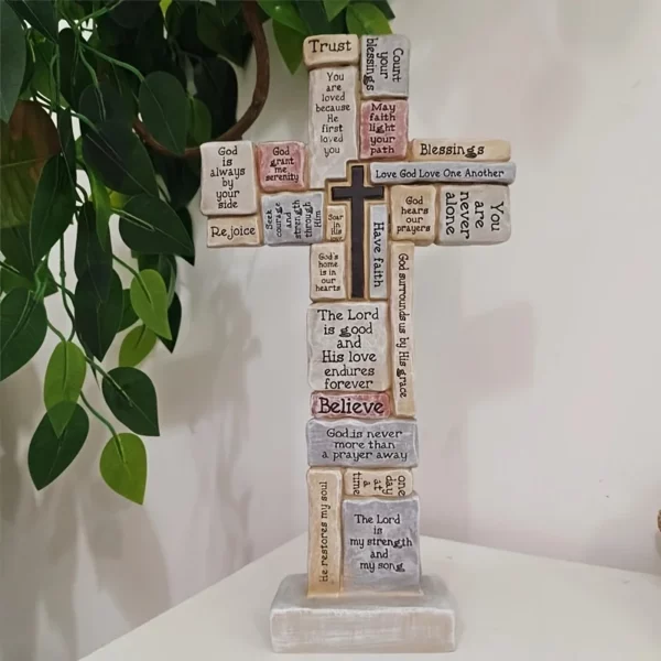 Sculpture de prière en croix de prière fidèle – Décor religieux en résine exquise pour la maison, le monuments, les espaces spirituels d'intérieur de l'église – Image 5