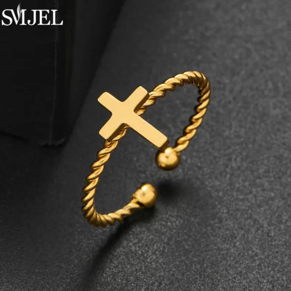 Bague croix chrétienne classique pour femmes et filles, réglable, minuscule croix, ouverture, mode, bijoux Jésus-Christ, cadeaux punk – Image 6