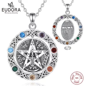 Eudora Original 925 collier pentagramme en argent Sterling pour femmes homme 7 couleurs Chakra étoile tétrgrammaton pendentif rotatif cadeau