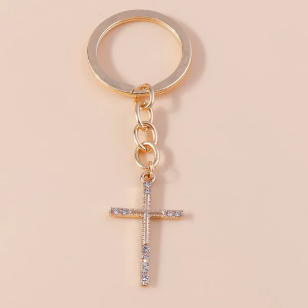 Porte-clés croix en cristal chic, porte-clés religieux de Jésus, porte-clés de voiture, pendentif de sac à main, accessoires de bijoux à bricoler soi-même – Image 6