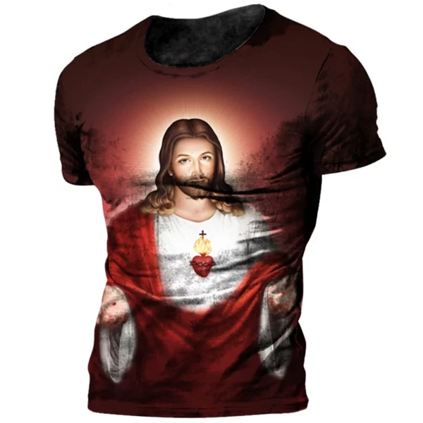 T-shirt à Manches Courtes et Col Ras du Cou pour Homme, Vêtement Décontracté à vaccage Rapide, avec Impression 3D de Jésus Dieu, à la Mode, Nouvelle Collection Été – Image 21