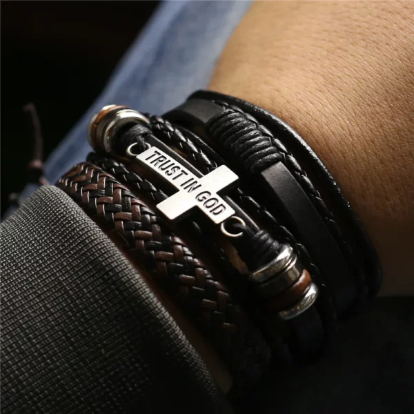 WESTBULL 3 pièces/ensemble Bracelets en cuir multicouche pour hommes croix charme Homme Bracelets cadeau bijoux