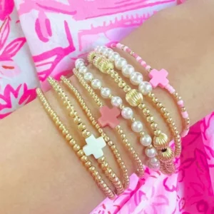 Vlen Bracelet croisé empilable plaqué or 18 K Bracelets pour femme imperméable perlé Pulseras coquille naturelle perle bijoux