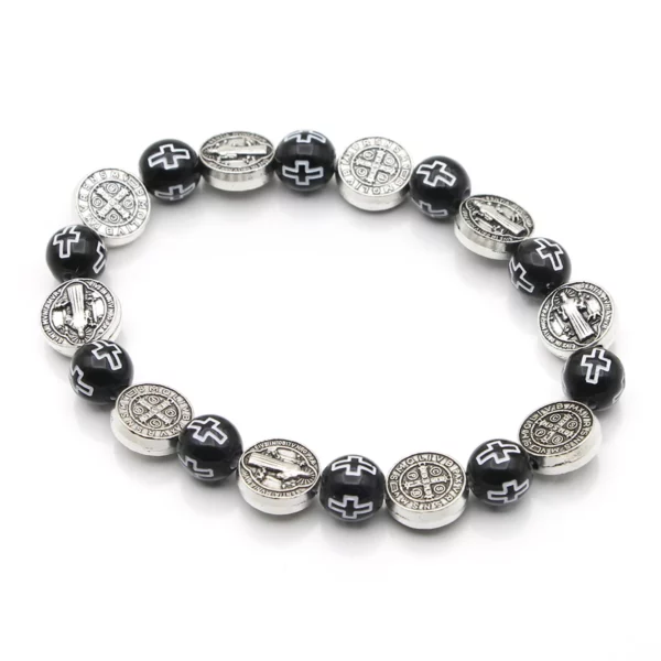 Bracelet de perles catholiques, perles croisées, médaille de saint benoît, chapelet, plaqué argent Antique, bijoux religieux, cadeaux – Image 7