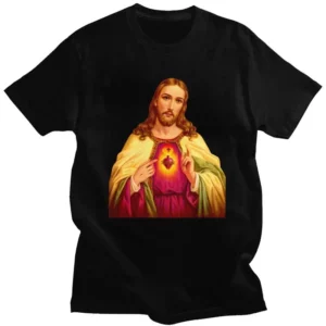 T-shirt en coton à manches courtes personnalisé, T-shirt du Sacré-Cœur de Jésus, Économie graphiques, Dieu catholique chrétien, Vêtements At Fit