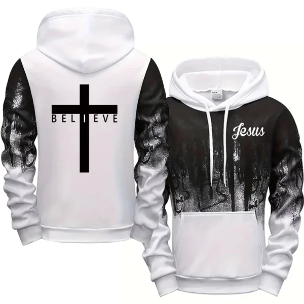 Sweat à capuche Style jésus Christ pour hommes, sweat-shirt à capuche imprimé croix de haute qualité, toutes saisons, quotidien, décontracté, sport, mode pull – Image 3