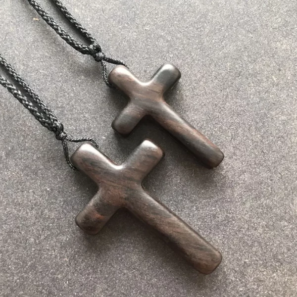 Collier religieux en bois d'ébène naturel, pendentif en bois de santal, croix en bois noir et brun, nouveau Design, cadeau – Image 19