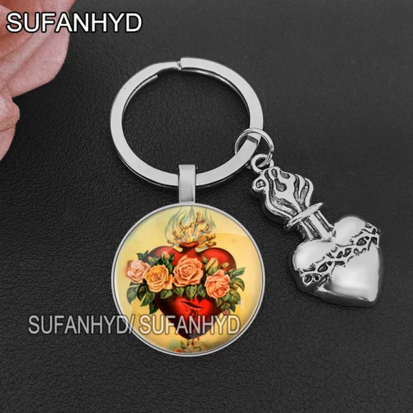 Porte-clés du Sacré Coeur de Jésus pour Maison Porte-clés Catholique pour Femme et Homme – Image 14