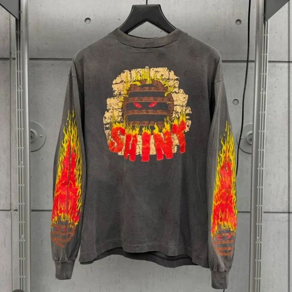 Toutes les saisons meilleure qualité coton Vintage lavé noir endommagé t-shirt hommes femmes jésus imprimé Saint à manches longues t-shirts hauts – Image 16