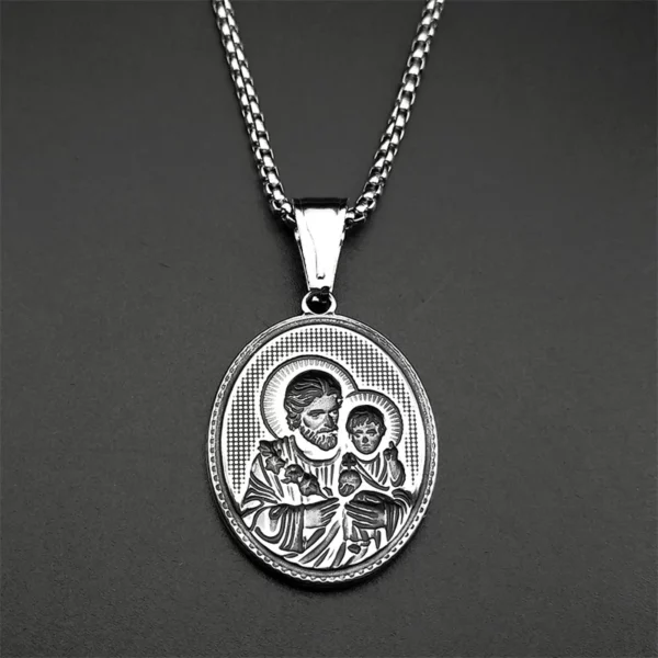 Saint Joseph religieux chrétien jésus médaille collier pour femmes hommes en acier inoxydable couleur or colliers cadeau amulette bijoux – Image 2