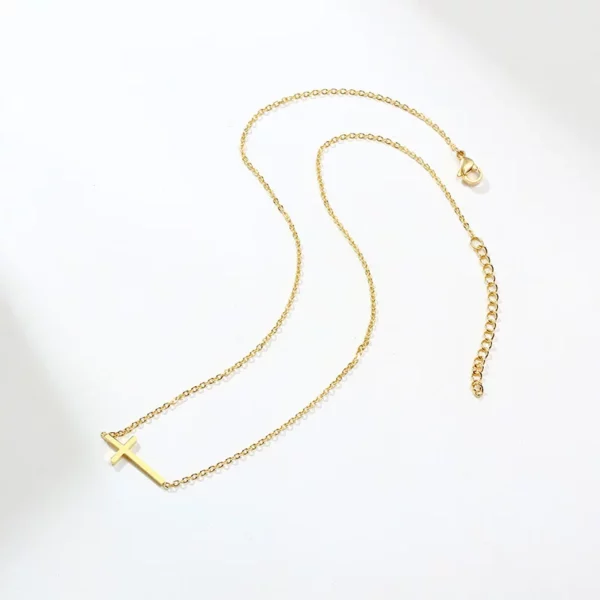 Collier croix latérale, pendentif Crucifix pour femmes, chaîne réglable en acier inoxydable, cadeaux pour mère, femme, amie – Image 4