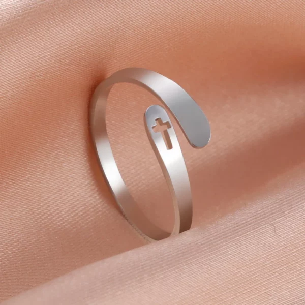 COOLTIME croix anneaux en acier inoxydable pour femmes taille réglable bague bijoux fiançailles anniversaire cadeau 2025 nouveau – Image 22