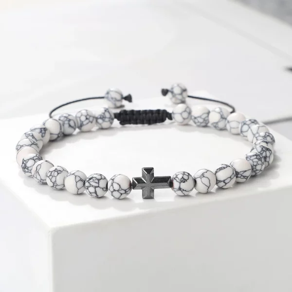 Bracelet en Pierre Naturelle pour Homme et Femme, Pendentif Croix de Jésus, Œil de Tigre Perlé, Tressé, Guérison Énergétique, Bijoux à la Mode, Cadeau, 6mm – Image 5