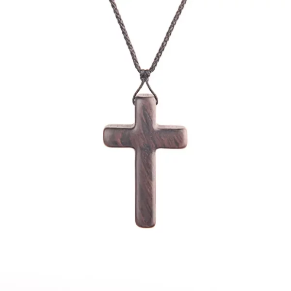Collier religieux en bois d'ébène naturel, pendentif en bois de santal, croix en bois noir et brun, nouveau Design, cadeau – Image 12