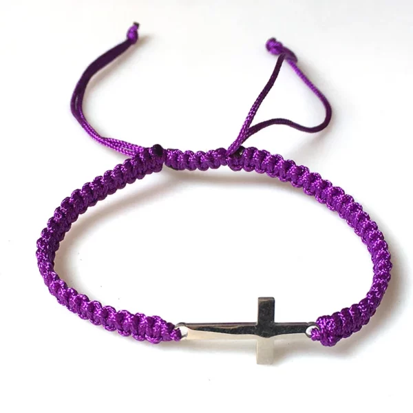 Bracelets de Couple en corde tressée, croix Simple, noir et blanc, couleur argent, réglable, bijoux chrétiens – Image 6