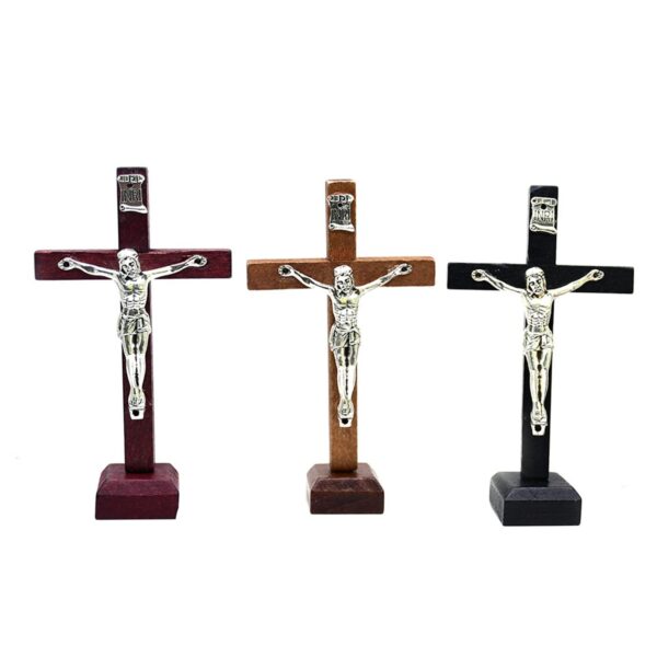 Décor de table Crucifix, croix en bois de 4 pouces, Statue de jésus pour cadeaux de décoration – Image 14