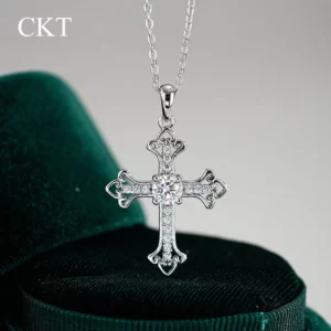 CKT Collier pendentif solitaire Moissanite 0,5 ct en or blanc 18 carats, bijoux fins pour femmes, géométrie croisée quotidienne platine Pt950