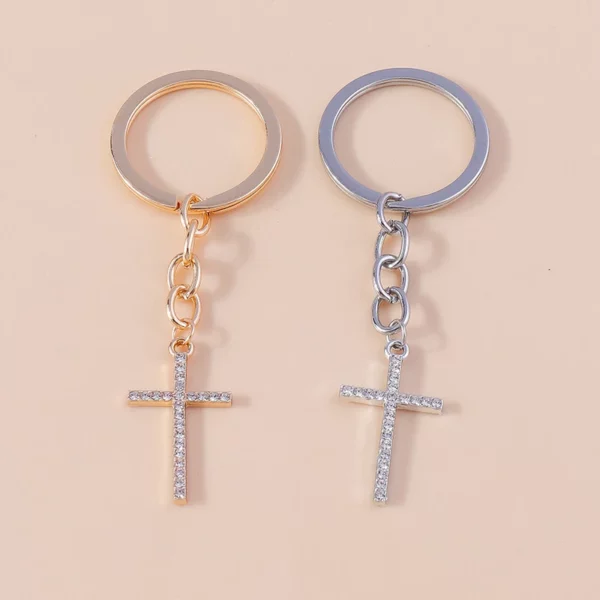 Porte-clés croix en cristal chic, porte-clés religieux de Jésus, porte-clés de voiture, pendentif de sac à main, accessoires de bijoux à bricoler soi-même – Image 16