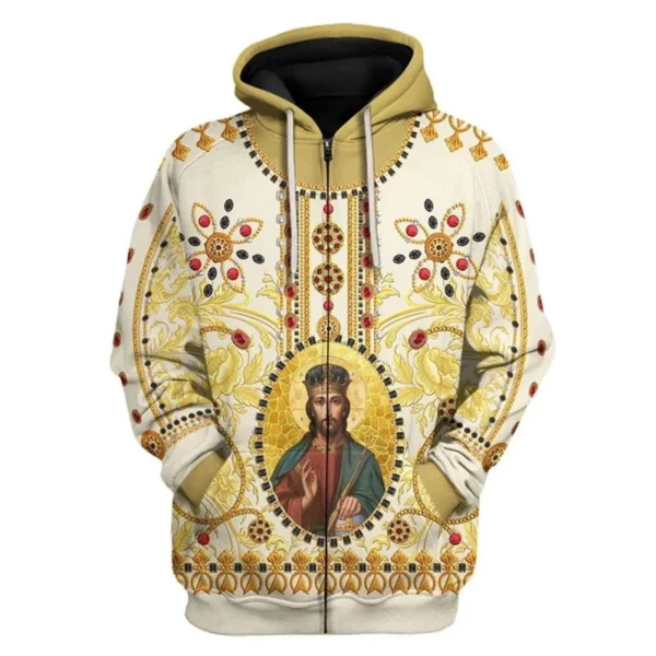 Sweats à capuche College en 3D pour hommes, motif de la Vierge Marie, sweats à capuche zippés, mode masculine, sweat à capuche PVD, survêtement respirant, vêtements de combinaison pour hommes – Image 7