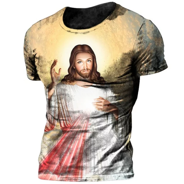 T-shirt à Manches Courtes et Col Ras du Cou pour Homme, Vêtement Décontracté à vaccage Rapide, avec Impression 3D de Jésus Dieu, à la Mode, Nouvelle Collection Été – Image 20