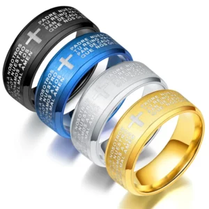 Mode hommes en acier inoxydable verset de la Bible jésus croix anneaux pour hommes croix chrétienne bague religieuse hommes amulette bijoux en gros