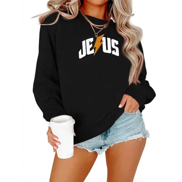 Sweat-shirt à manches longues et col ras du cou pour femme, ample, imprimé jésus, décontracté, confortable, Streetwear, automne-hiver