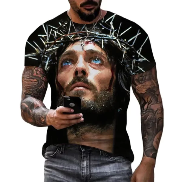 Jésus Christ impression 3D T-shirts hommes femmes mode d'été décontracté à manches courtes Cool t-shirt Harajuku Streetwear surdimensionné hauts 3XL – Image 2
