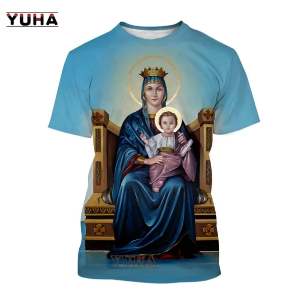T-shirt imprimé 3D Vierge Marie et Jésus pour hommes et femmes, T-shirt décontracté, Foi, Amour, Manucure, Personnalité, Mode estivale, Nouveau – Image 11