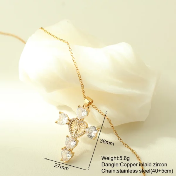 Nouveau en été couleur or bijoux pour Boho Croix et Vierge Marie Collier Pour Femmes En Acier Inoxydable Longue Chaîne Jésus Choker – Image 14