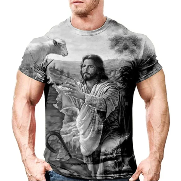 T-shirt vintage Jésus Christ pour hommes, vêtements pour hommes, haut précieux, impression HD, décontracté, manches courtes, rue, t-shirts de haute qualité – Image 5