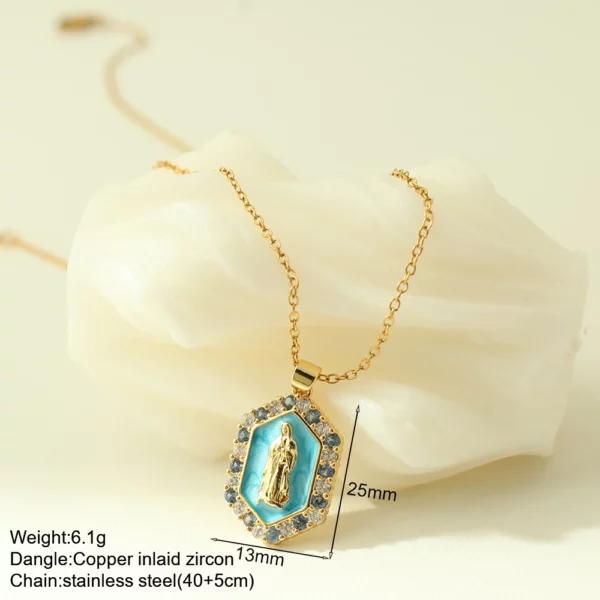 Nouveau en été couleur or bijoux pour Boho Croix et Vierge Marie Collier Pour Femmes En Acier Inoxydable Longue Chaîne Jésus Choker – Image 8