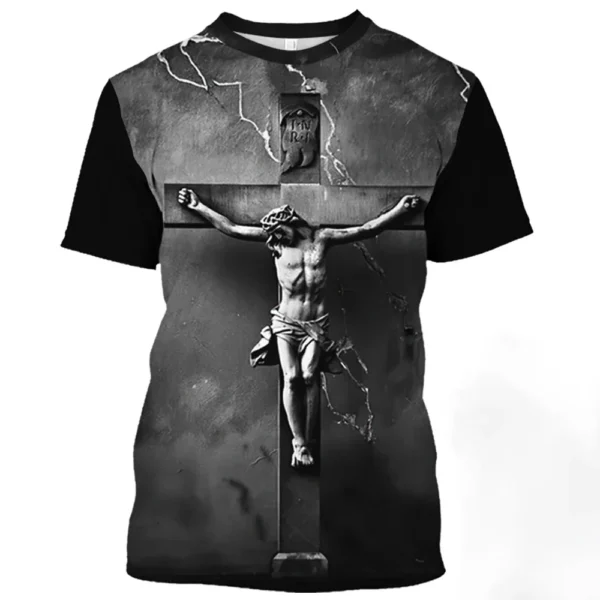 T-shirt à manches courtes à motif de Jésus-Christ pour hommes, décontracté, col rond, imprimé catholicisme, séchage rapide, été – Image 9