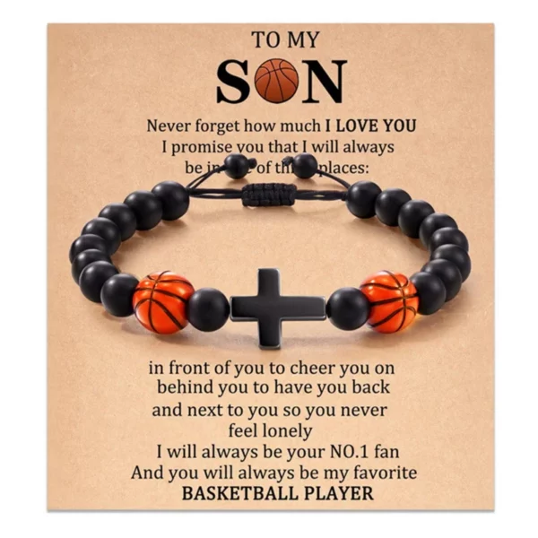 Bracelets de Prière en Pierre Naturelle pour Adolescent, Croix de Baseball, Basket-ball, Football, Idées avec Message, Carte Cadeau – Image 4