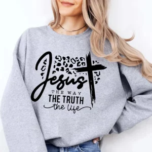 Sweat-shirt délavé à col rond pour femme, imprimé lettre Jesus The Way The Truth The Life, vêtements décontractés pour l'hiver et l'automne