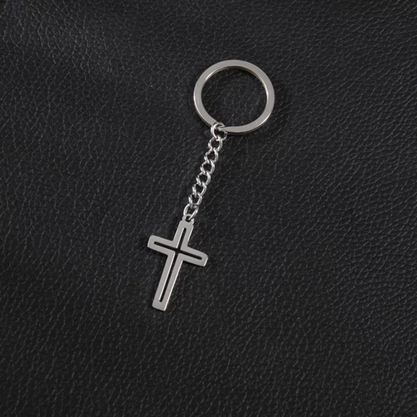 Porte-clés croix de Jésus pour femme, cerceaux en acier inoxydable, bijoux faits à la main, clé de voiture bricolage, mode gothique, christianisme – Image 2