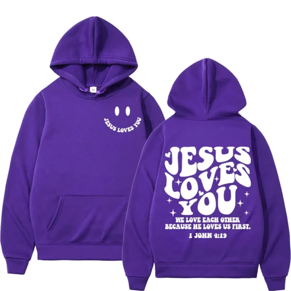 Jésus vous aime Double face sweat à capuche imprimé haute rue mode surdimensionné pulls hommes femmes haute qualité Vintage sweats – Image 10