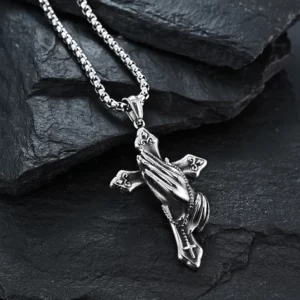 Collier pendentif croix mains de prière Vintage, hip-hop, chaîne en acier inoxydable, accessoires de cou, bijoux Hip Hop Rock, cadeaux 2025