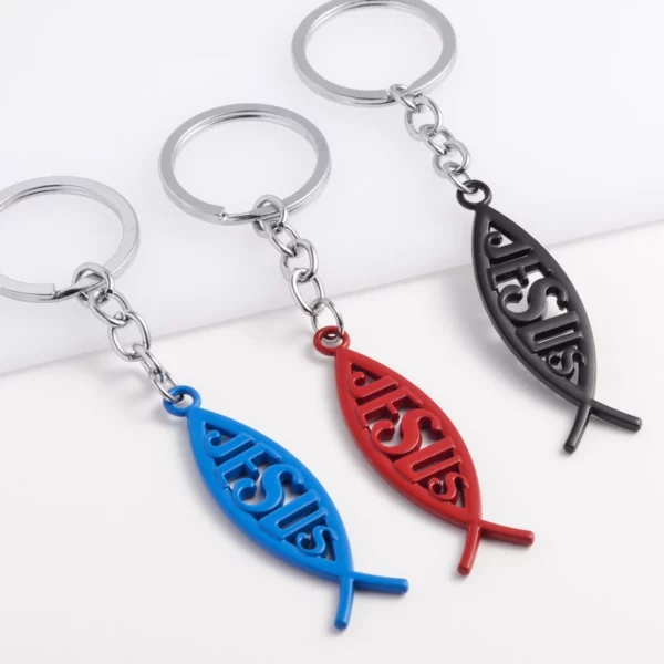 Porte-clés de voiture en métal avec logo de Jésus et du poisson, porte-clés, porte-clés, porte-clés, adapté à toutes les voitures et motos, accessoires – Image 4