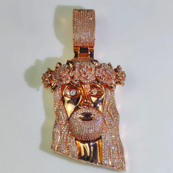 Collier tête de jésus glacé, pendentif Hip Hop, pierres précieuses en Zircon, breloque pour hommes, accessoire de pendentif personnalisé pour le visage du jésus chrétien – Image 21