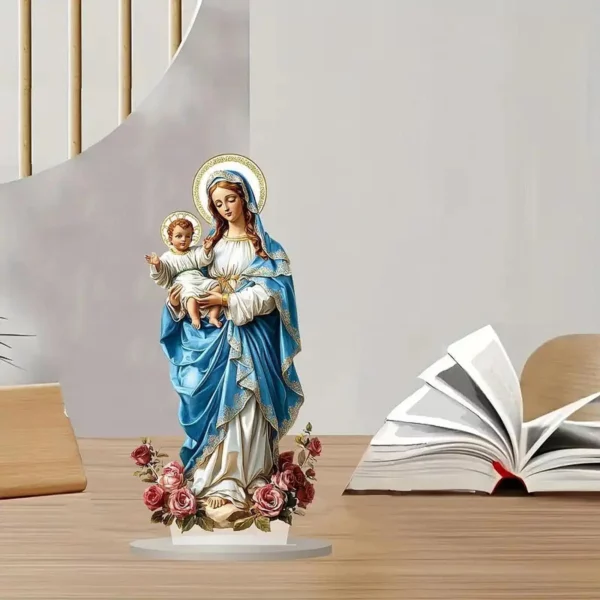 Bienheureuse Marie avec Enfant Jésus Signe JO Catholique Art, Collection Chrétienne, Décoration de Maison pour Salon NikBureau Bureau Festival – Image 4