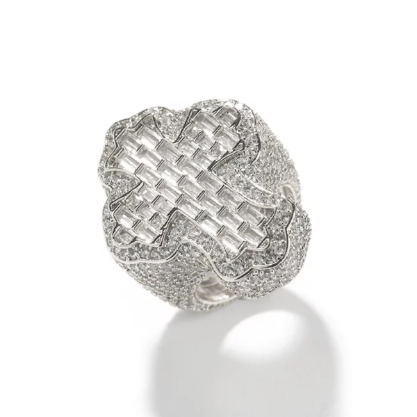 Nouveau glacé Bling CZ croix anneau plaqué or broche réglage cubique zircone grands anneaux mode Hip Hop luxe femmes hommes bijoux – Image 3