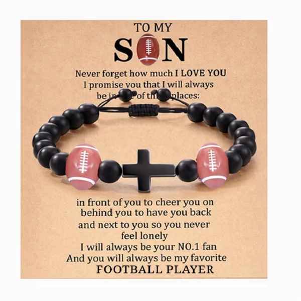 Bracelets de Prière en Pierre Naturelle pour Adolescent, Croix de Baseball, Basket-ball, Football, Idées avec Message, Carte Cadeau – Image 11