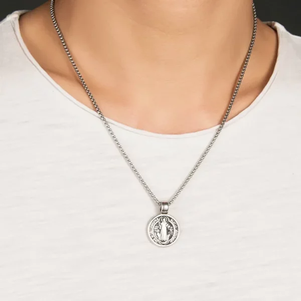 Collier Saint benoît en acier inoxydable, médaille de San Benito, pendentif spirituel de la vierge marie pour hommes et femmes – Image 4