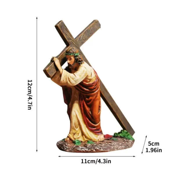 Ornement en résine de statue de croisé de Jésus, petit Jésus portant un crosson, le chemin du calvaire, décoration de la maison – Image 15