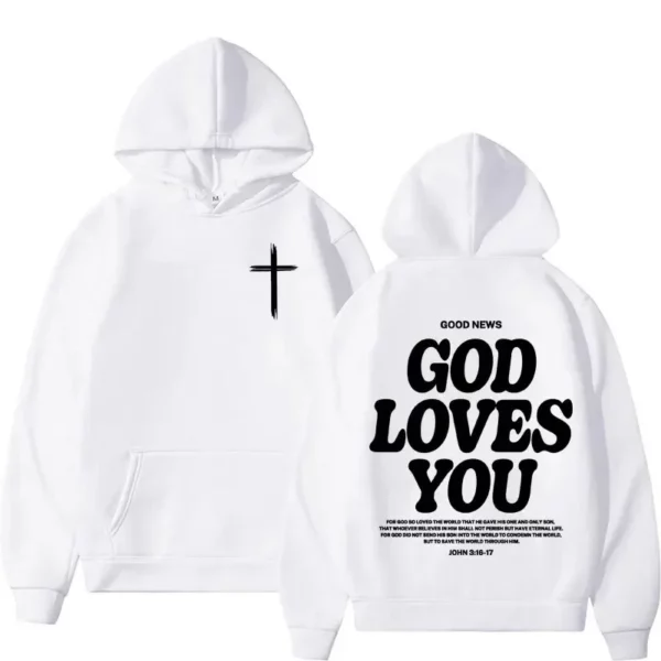 Sweat à capuche Harajuku pour hommes et femmes, esthétique, église chrétienne de jésus, verset de la Bible, dieu vous aime, Vintage, Streetwear Y2K – Image 3