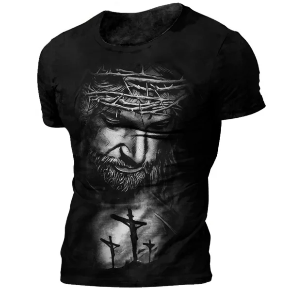T-shirt à Manches Courtes et Col Ras du Cou pour Homme, Vêtement Décontracté à vaccage Rapide, avec Impression 3D de Jésus Dieu, à la Mode, Nouvelle Collection Été – Image 4