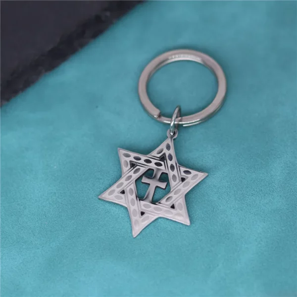 Porte-clés pendentif croix étoile de David, en acier inoxydable, pour hommes, amulette, Vintage, bijoux, cadeau – Image 25