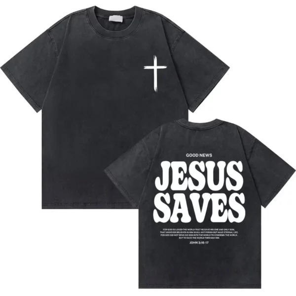 Lavé Vintage chrétien jésus bonnes nouvelles dieu vous aime verset de la Bible graphique T-shirts hommes femmes mode décontracté surdimensionné t-shirt – Image 11